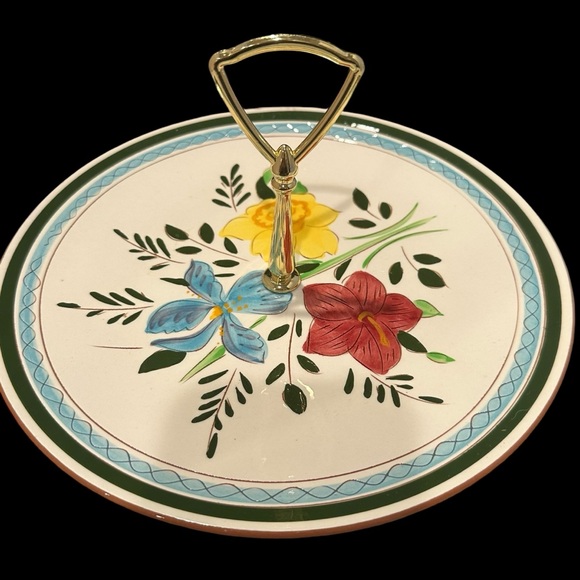 VTG Stangl Pottery Red-Ware Country Garden Serving Plate Dish Tidbit Tray Handle - Picture 2 of 8